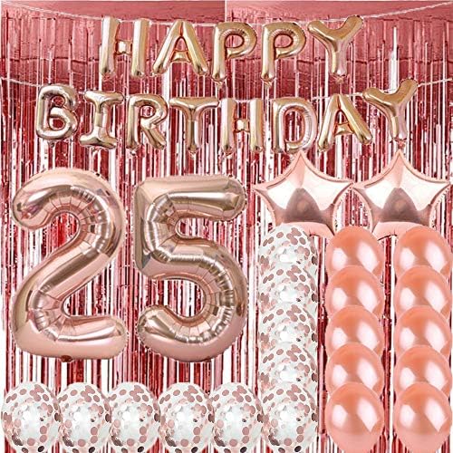 Decorațiuni dulci de 25 de ani de naștere pentru petreceri, aur roz numărul 25 baloane, 25 de baloane Mylar Mylar Rose Gold Foil Perdele Fund