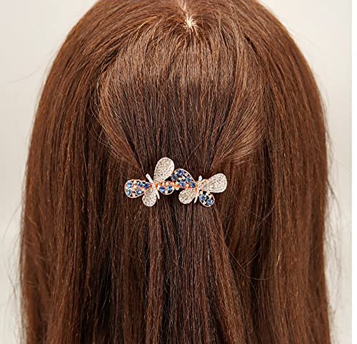 2 PC Clipuri de păr pentru femei, fluture design cristal rinones franceză Barrettes de primăvară Clip de păr, aliaj de stras, păr de păr de ponei de top bangs lateral accesorii de păr pentru fete fete fete