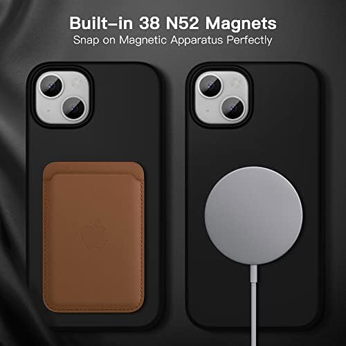Carcasă magnetică XIWXI pentru carcasă iPhone 14, cu [2 Protector de ecran+2 Protector pentru lentile pentru camere] [Anti-Drop Scratch] Silicon lichid+căptușeală pentru căptușeală microfibră compatibilă cu Magsafe-Black