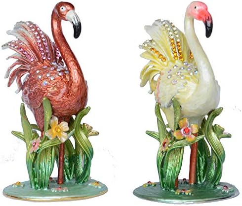 Mixdom roșu și alb flamingo cutia de bijuterii cutia de bijuterii vopsită manual cutia decorativă cu inel cu capac cu capac cu capac de cercetare figurină de păsări colectabilă