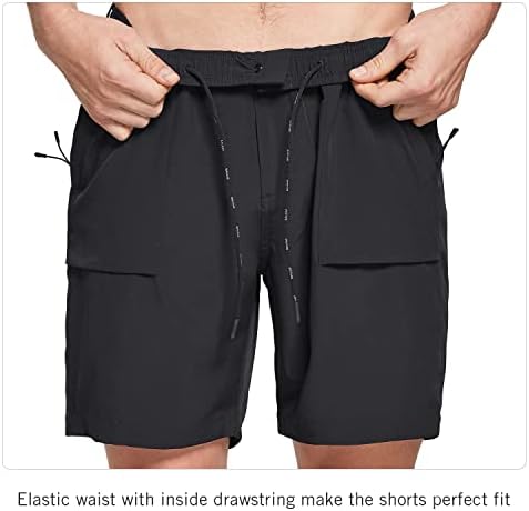 Pantaloni scurți casuali pentru bărbați de 7 pentru talie elastică de vară, uscat rapid, scurt, cu pescuit de drumeții de marfă