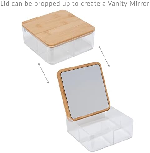 Simplificați 3 organizator de compartimente cu capac de bambus | Oglindă | Perfect pentru bijuterii | Cosmetice | Accesorii | Vanitate și blat | Cutie de depozitare a Keepsake | clar