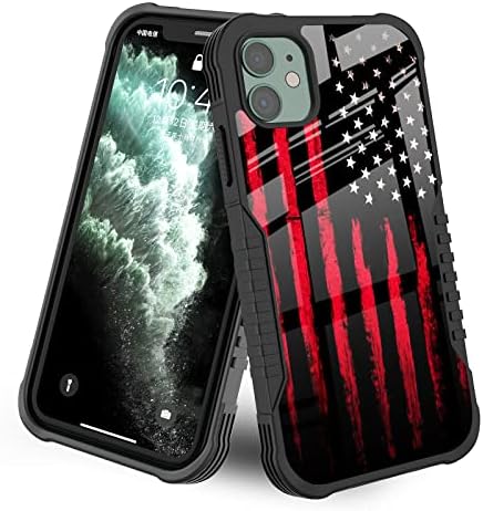 Lanjindeng iPhone 11 Carcasă Black Red American Flag Design pentru bărbați băieți [Sockproof] [anti-zgârietură] [anti-alunecare]