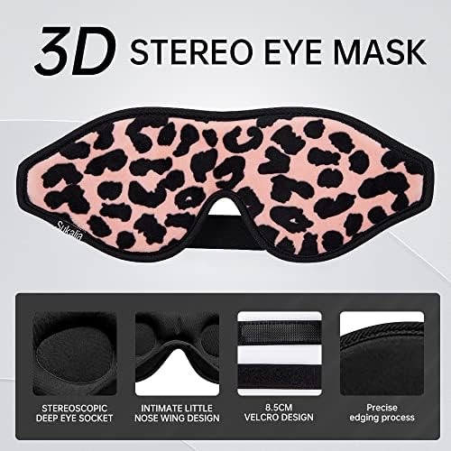 Masca pentru ochi de lux 3D conturată pentru bărbați, femeile moi de ochi pufos pentru somn, masca de somn cu nasul blochează lumina, petele de ochi pentru adulți, leopardul roz cu orburi roz