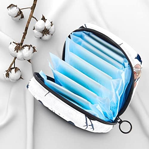 Geantă de depozitare a șervețelului sanitar ORYUEKAN, pungă pentru cupă menstruală tampoane sanitare portabile pungi de depozitare pungă pentru menstruație Feminină pentru fete adolescente femei Doamne, frunze moderne de toamnă Pasăre albastră