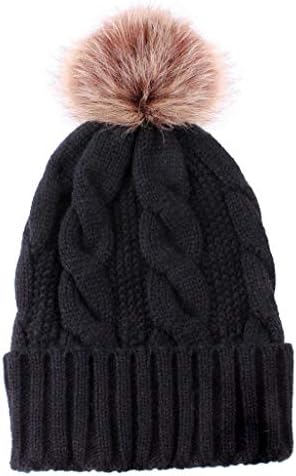 Pălării tricotate de iarnă pentru femei pălărie de iarnă groasă de iarnă cu blană faux pom capac de craniu cald pentru vreme