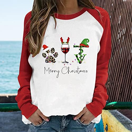 GATXVG Plus Dimensiune femei Crăciun Tricouri Xmas urât imprimare Topuri Maneca lunga Baseball T-Shirt echipajul gât Casual