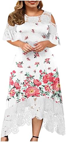 Rochie din dantelă pentru femei Rochii lungi de umăr la umeri, plus dimensiune 2023 Summer Boho Floral Sundress Rochie cu mânecă