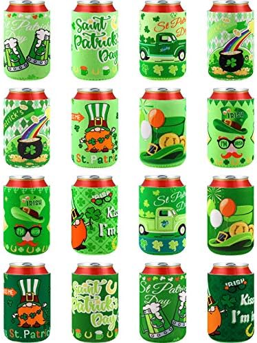 16 bucăți Sf. Patrick's Day Coolers Beer Mâneci Neprene Can Huse izolate pentru băuturi din conserve de 12 uncii Băutură sticla