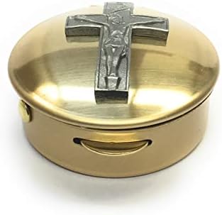 Cathedral Art Metal Metal Brass Brass Pyx cu Cross/Pill/Keepsake Box