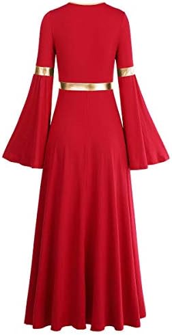 Rochii de dans de laudă metalică pentru femei liturgice lirice dance îmbrăcăminte dance clopot cu mânecă lungă dans rochie