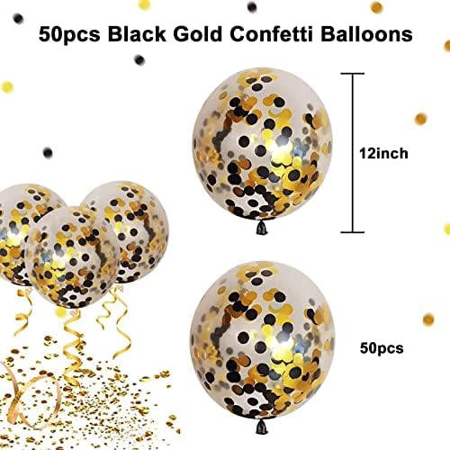 50buc baloane Confetti din Aur Negru, baloane din Latex de 12 inch cu puncte de hârtie din aur negru pentru petrecerea de absolvire