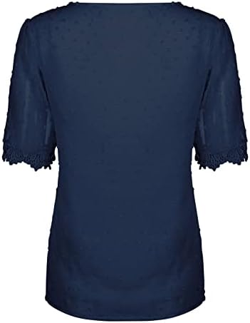 Femei De Vară Topsv Gât Tunică Casual Dantelă Trim Mânecă Scurtă Swiss Dot Bluze Tricouri Tricou Bluză Topuri 2023
