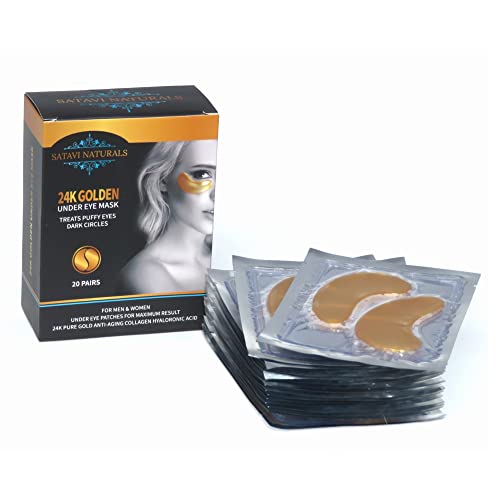 Satavi Naturals 24k Gold Under Eye Mask patch-uri pentru cearcăne și tratament pentru ochi umflați-20 de perechi hidratante