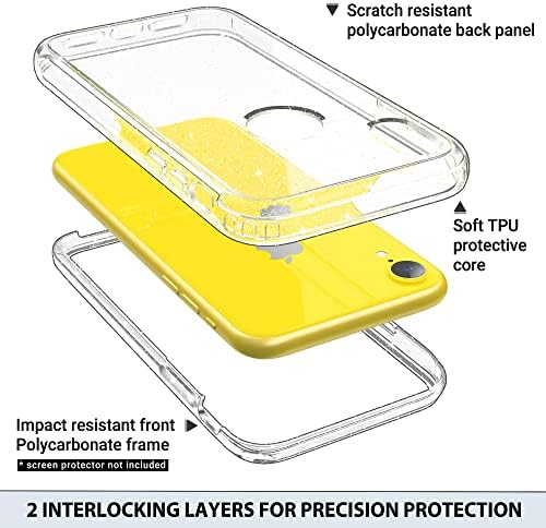 ULAK compatibil cu iPhone Xr caz clar sclipici pentru femei Fete, hibrid Hard PC capacul din spate cu protecție bara de protecție