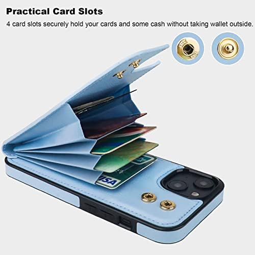 Folosu compatibil cu iPhone 14 Plus caz portofel cu suport pentru Card, 360 rotatie rotatie deget inel titular Kickstand, RFID blocare piele protecție butoane duble capac rezistent la șocuri 6.7 Inch Albastru