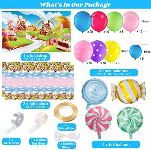 87 buc Candyland tematice Partidul decoratiuni, Candyland Lollipop față de masă și Lollipop tematice fundal cu balon Garland