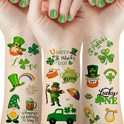 80pcs St Patricks Day Tattoos Decorații Accesorii, 12 foi de tip Shamrock Tatuaj temporar pentru femei, Irish St. Patrick's