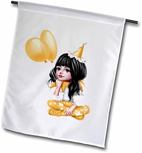 3Drose drăguță Fată de clovn cu părul întunecat cu baloane în galben - steaguri