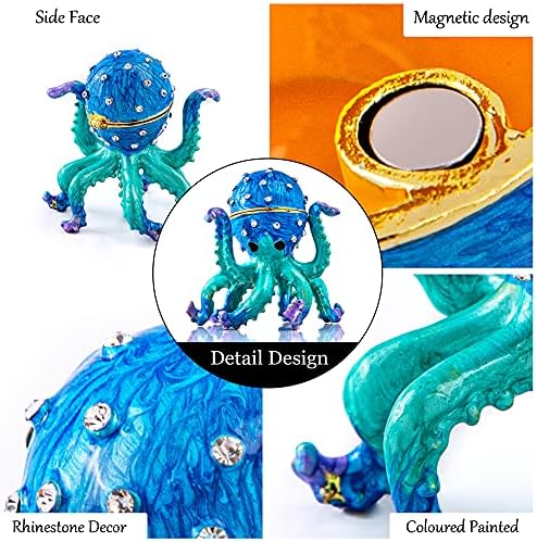 QFkris Octopus Trinket Box cu pietre stralucind, caseta de bijuterii magnetice Figurine pictate manual colectionari inel titularul