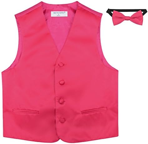 BOY ' s Rochie Vest & amp; Papion Solid fierbinte Roz Fuchsia culoare BowTie Set