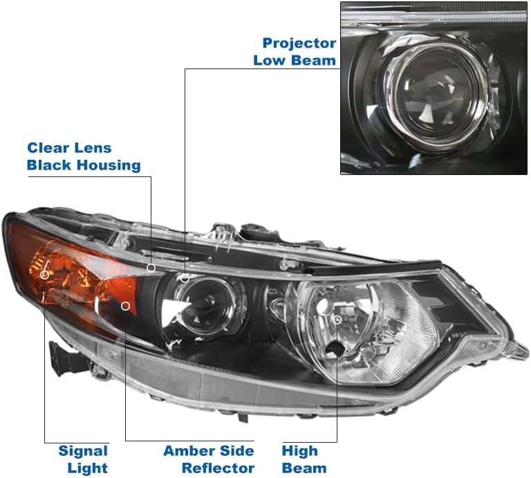 ZMAUTOPARTS proiector faruri faruri negru cu 6 Alb LED DRL lumini pentru 2009-2014 Acura TSX