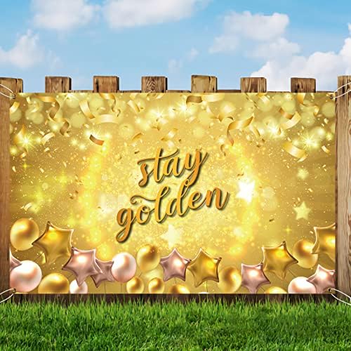 MELTELOT Stay Golden Backdrop Banner - Gold Birthday Bridal Baby Shower fundal fundal-Baby First Birthday Party Banner-fete