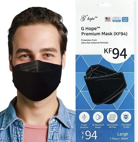 G Hope Premium 4 straturi 3D face Kf94 Mask X-dimensiuni mari fabricate în Coreea, Negru)