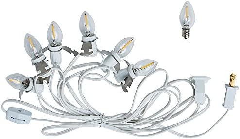 AFK Tech șase bec chainable LED accesoriu Cord – 16ft Cord cu șase C7/E12 Candelabre LED becuri și clipuri - Crăciun Village,