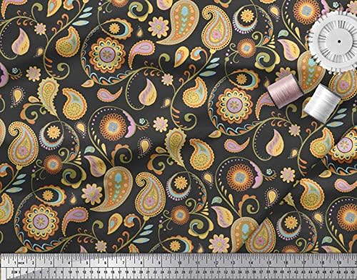Soimoi bumbac negru cambric Fabric Mandala & amp; Paisley Decor Fabric imprimat BTY 58 Inch Wide