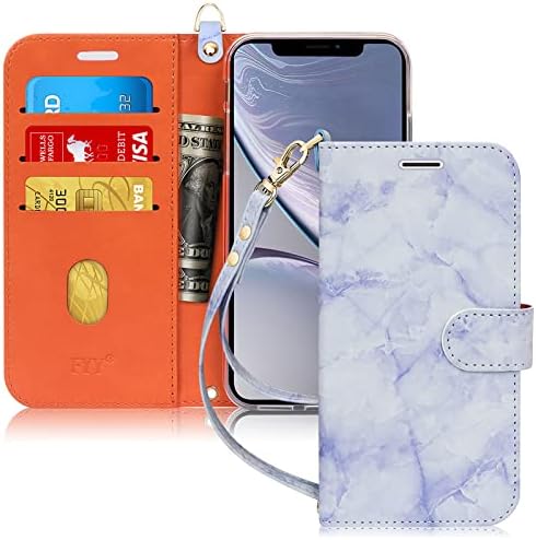 FYY conceput pentru Husă iPhone XR, husă de telefon portofel din piele PU de lux cu suport pentru Card Flip Folio husă de protecție rezistentă la șocuri[caracteristică suport] [curea de mână] pentru iPhone XR 6.1 2018 lavandă