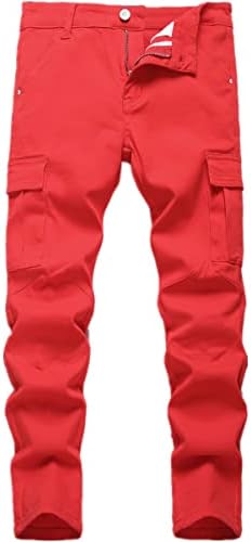 Pantaloni Stretch Cargo pentru băieți pantaloni clasici cu talie elastică cu picior drept Multi-buzunare pantaloni confortabili pentru copii pentru Băieți
