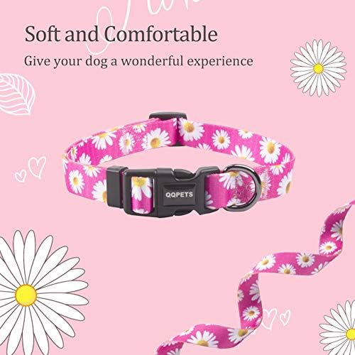 QQPETS Guler de câine moale reglabil: Flori de imprimare roz Modele multicolor drăguțe pentru XS mici mici pentru animale de companie, băiat cățeluș de mers pe jos, alergând antrenament