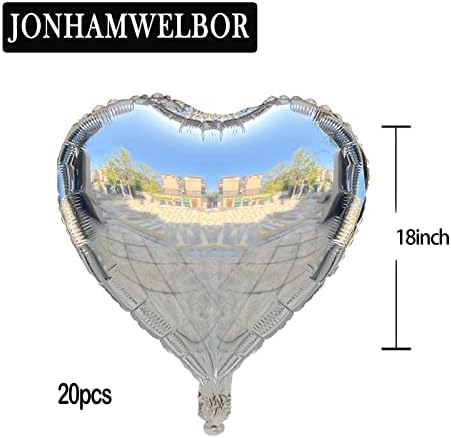 JONHAMWELBOR 20 pachet 18 inch argint inima forma folie baloane inima balon argint inima Mylar baloane pentru ziua de nastere