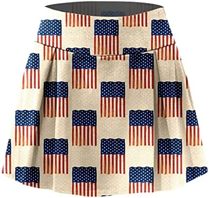 4 iulie American Flag Skorts Fuste cu pantaloni scurți pentru femei Skorturi de golf plisate cu talie înaltă cu talie înaltă 2 în 1 mini fustă