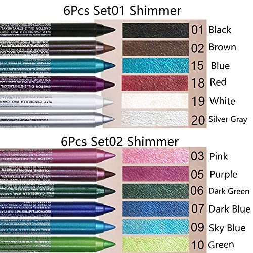 evpct 6pcs Alb sclipici Eyeliner creioane Set delineadores de colores para ojos lapiz de ojos negro a prueba de agua Negru