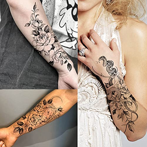 Bilizar 64 de foi tatuaje temporare cu flori de lungă durată pentru femei gât braț, meduze floarea soarelui lună trandafir