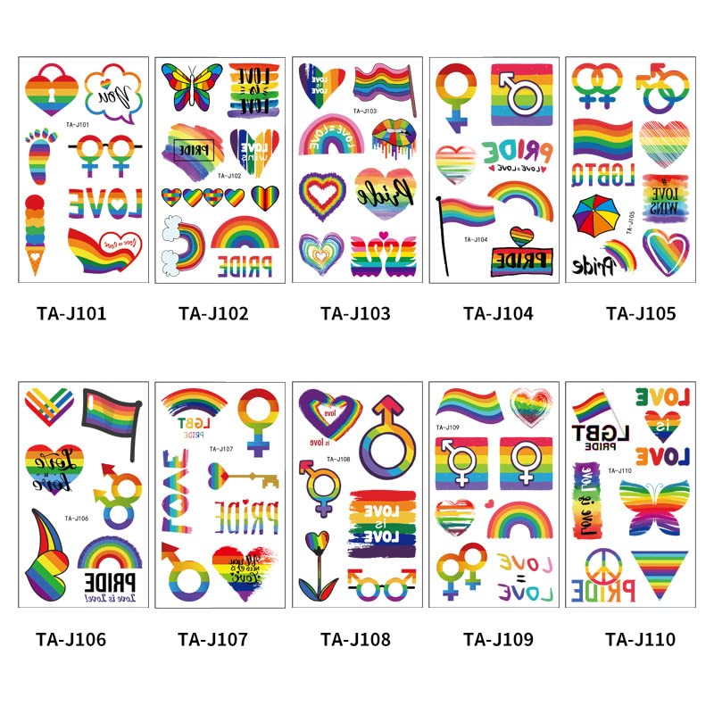 10 foi de tatuaje temporare curcubeu, LGBT Face Autocolante curcubeu Corp impermeabil Tatuaje Pride Gay Flag Flag Flag Inima