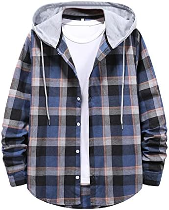 Hanorace Pentru Bărbați Buffalo Plaid Button Front American Hoodies Cordon Standard-Fit Soft Lattice Trendy Sweatshirt