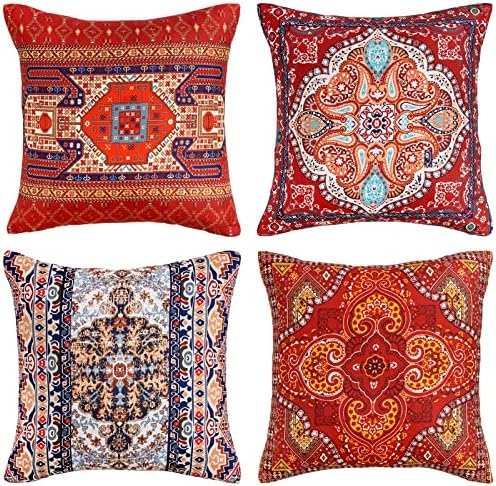 Pillow Yiyea Boho Huse 18x18 set de 4, huse decorative pentru pernă de aruncare pătrată Set pentru canapea canapea dormitor