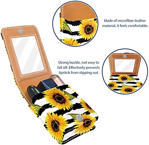 Abstract frumos floarea-soarelui ruj Husă cu oglindă ruj titular pentru pungă Mini cosmetice sac