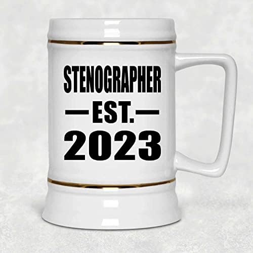 DesignSify Stenograf Stabilit Est. 2023, 22oz Beer Stein Ceramic Tankard Cană cu mâner pentru congelator, cadouri pentru aniversarea