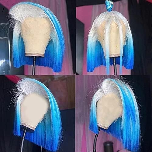 XZGDEN 180% Bob albastru colorat Peruci de păr uman pentru femei Drept Violet Gri Ombre dantela fata peruca Brazilian Remy