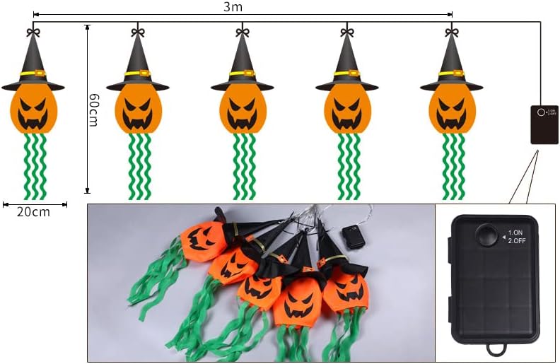Decorațiuni de Halloween 5 LED -uri de coarde de dovleac pălărie vrăjitor pentru exterior interior în aer liber