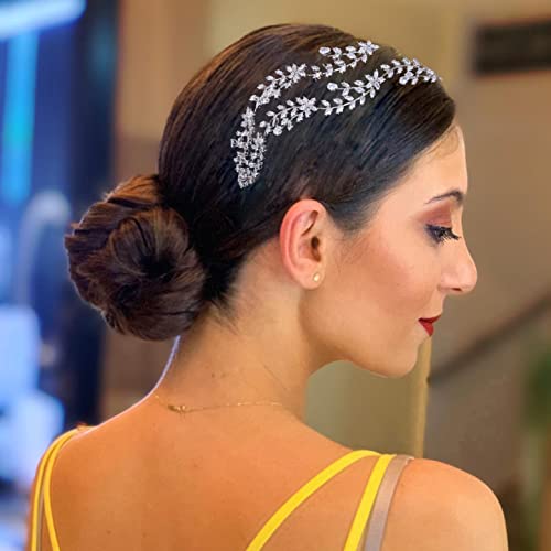 Jorsnovs nunta Headpieces pentru mireasa Handmade mireasa bentita cu clar Cubic Zirconia Accesorii de par pentru femei