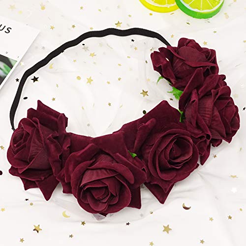 HONBAY 7cm / 2.76 inch Rose floare coroana Elastic bentita păr trupa Festivalul păr Garland nunta Headpieces