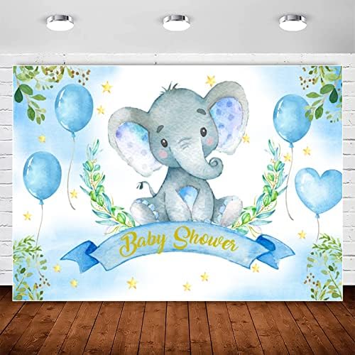 Inmemory Boy Elephant Baby Duș Fundal, Blue Balloon Elefant pentru bebeluși Fotografie Fotografie Fundal Verderie Elefant fundal