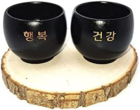 Korean Traditional Soju Shot Glass 소주 소주잔 lacquered Sake Glass Wooden Wood Sake Cup 4 Pcs Natural Solid Wooden Wood Shot Ribbon