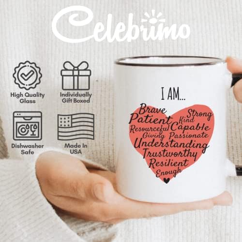 Celebrimo I Am Pozitiv Gândirea Cană de cafea - Încurajare Cadouri de inspirație motivațională pentru femei - cadou gânditor pentru îngrijirea de sine pentru ea - Cupa de afirmații destul de pozitive - 11oz