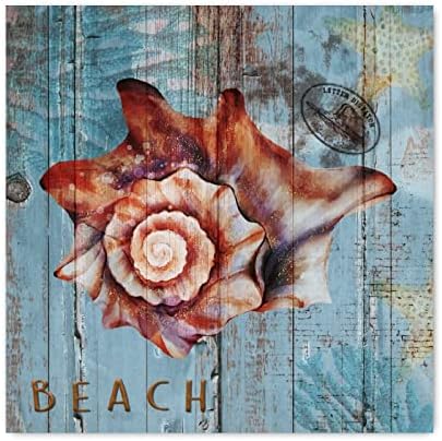 Evans1nism vintage conch nautic plajă semn din lemn albastru din lemn scândură ocean în stil ocean, în stil fermă, perete decor
